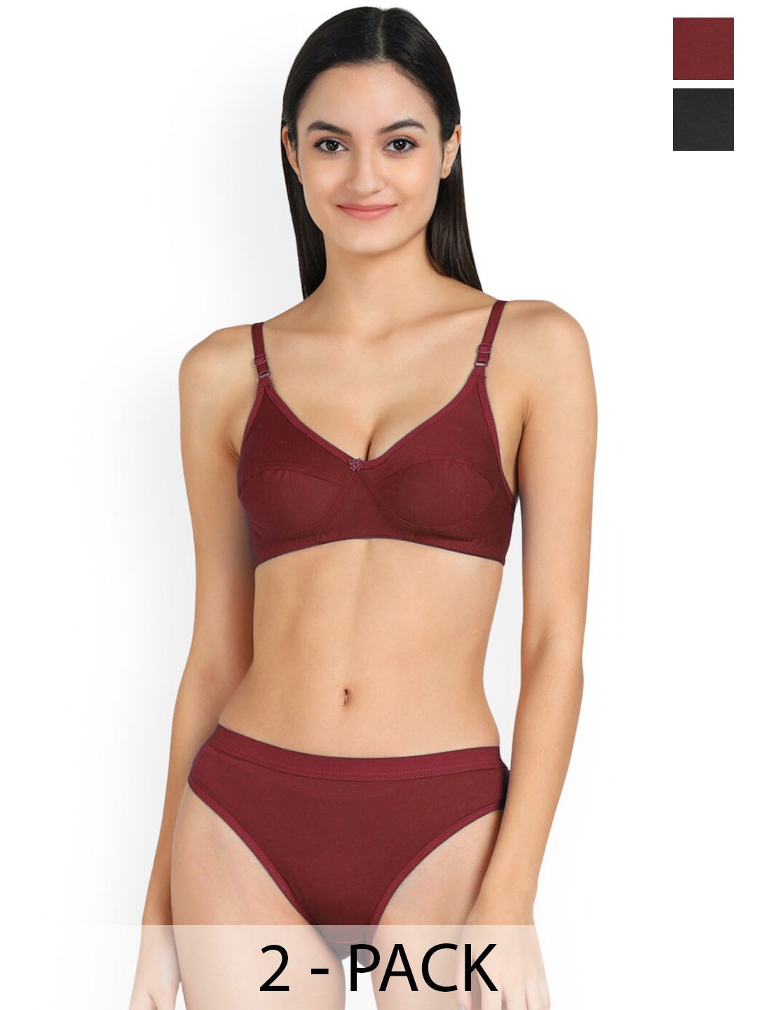 

Aamarsh Pack Of 2 Mid-Rise Cotton Lingerie Set, Maroon