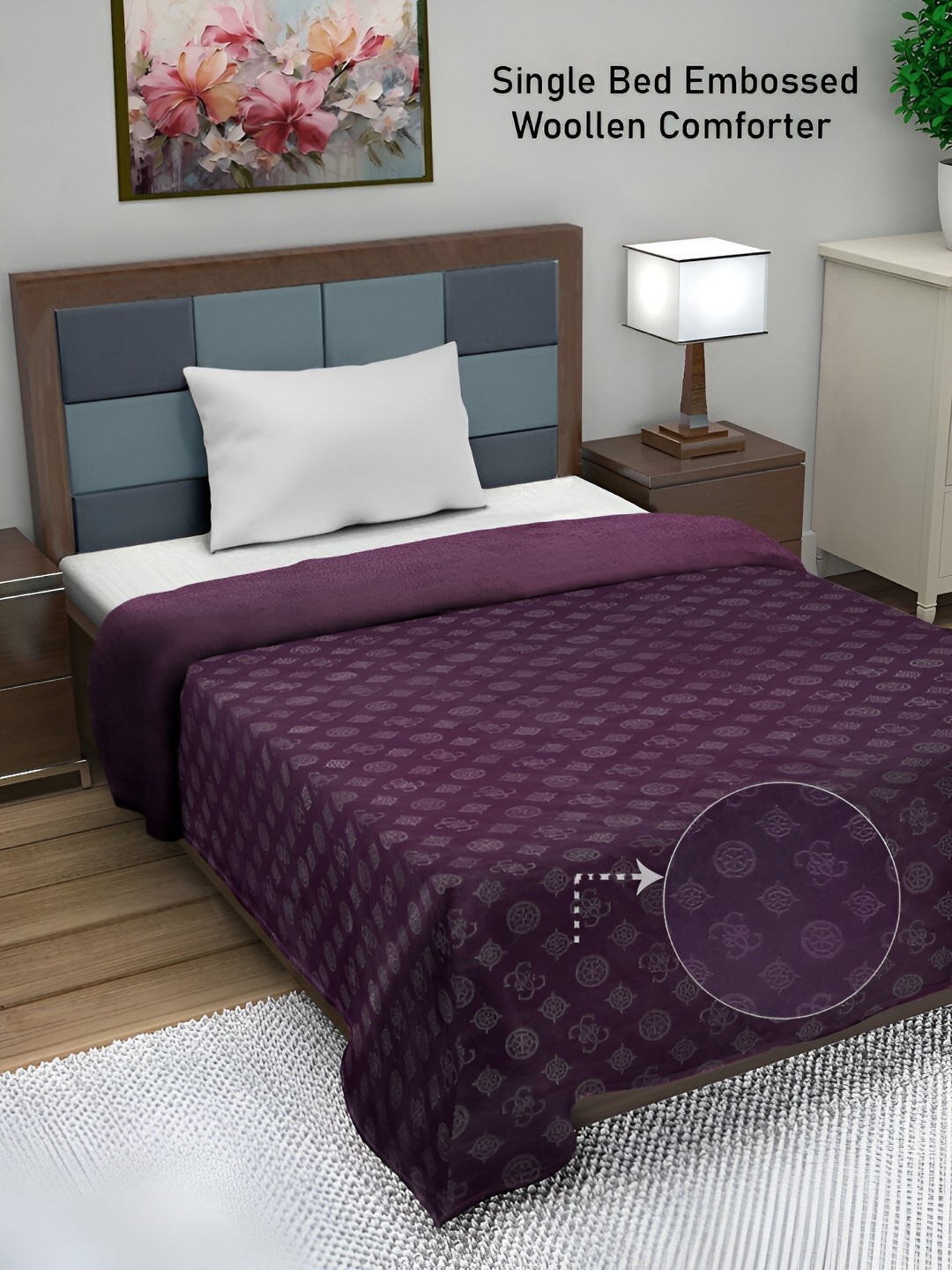 

FABINALIV Geometric Mild Winter 500 GSM Embossed Woollen Single Bed Comforter, Purple