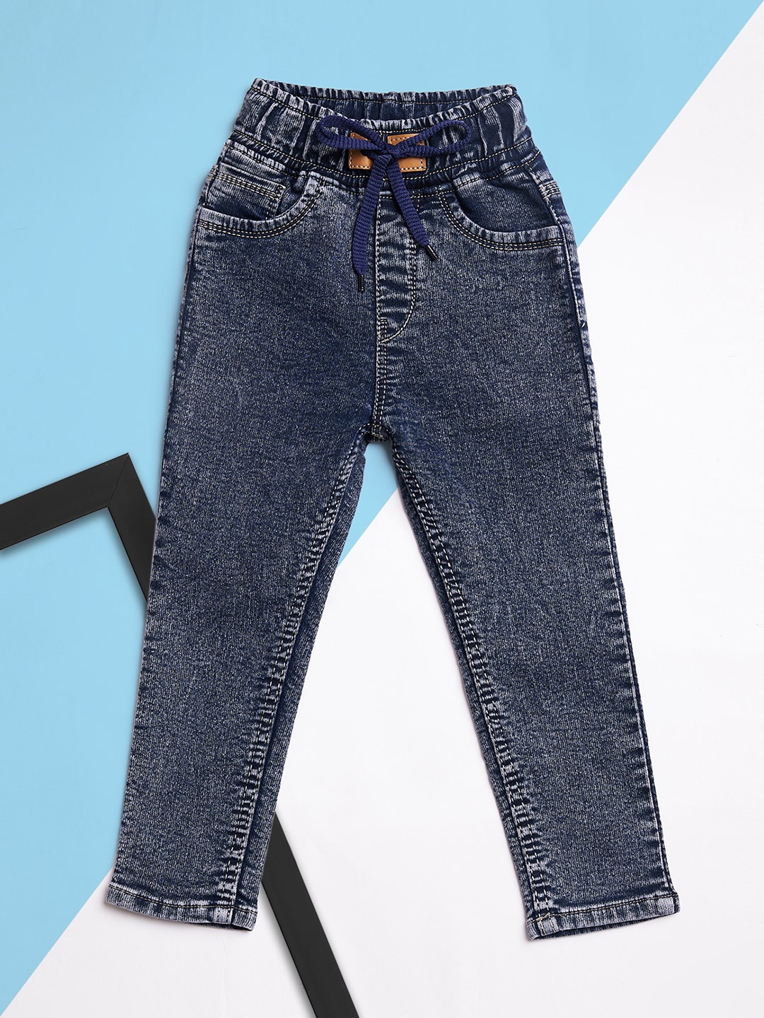 A-Okay Boys Slim Fit Acid Wash Heavy Fade Stretchable Jeans, Navy blue