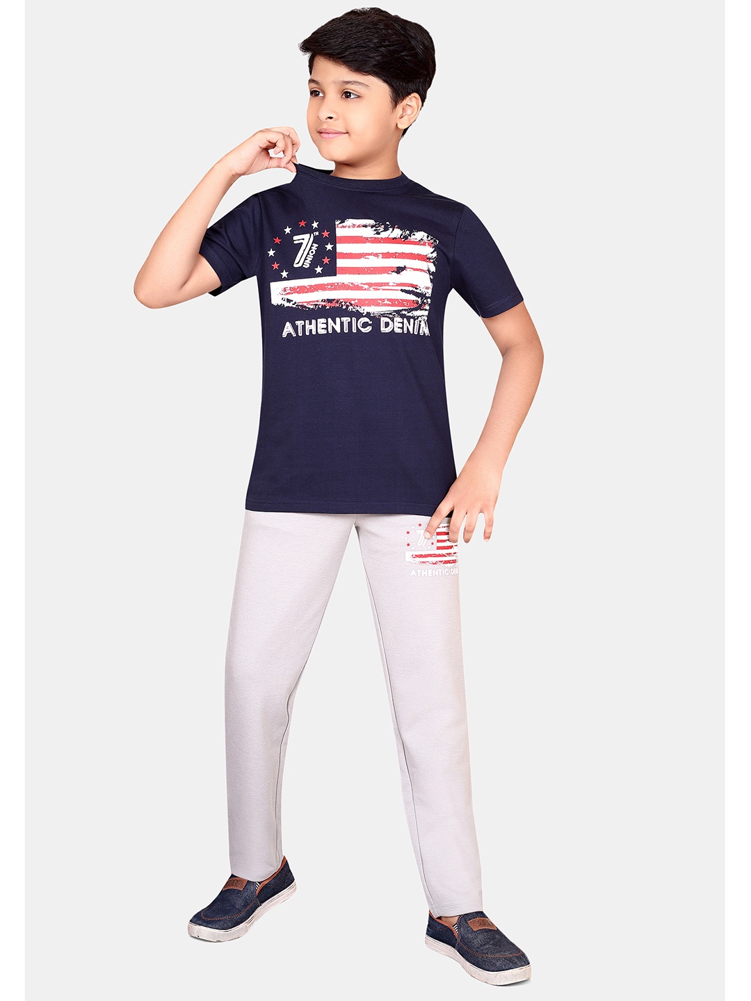 

BAESD Boys Printed Pure Cotton T-shirt with Trousers, Navy blue