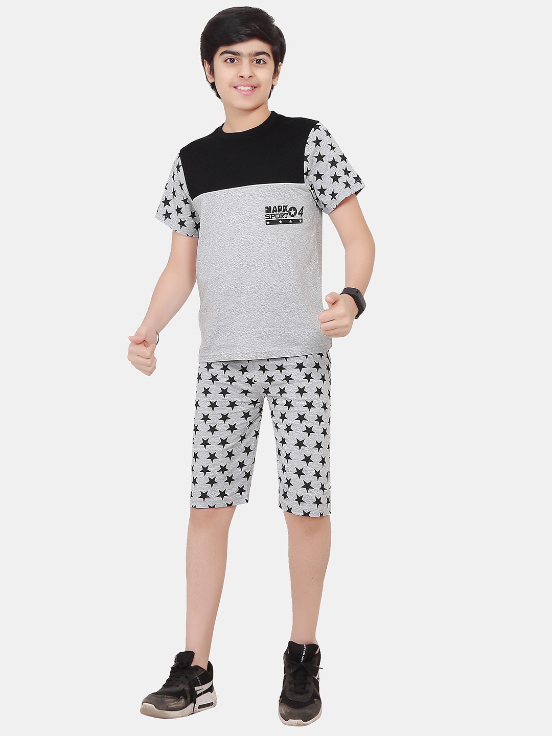 

BAESD Boys Printed Pure Cotton T-shirt with Shorts, Grey