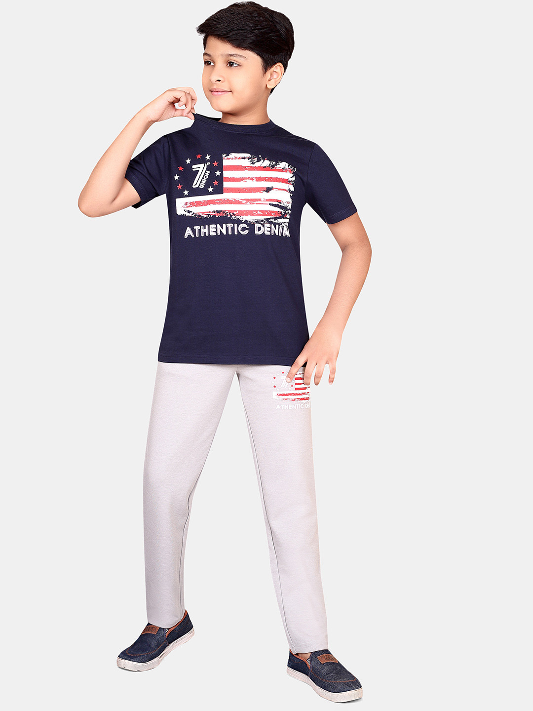 

BAESD Boys Printed Pure Cotton T-shirt with Trousers, Navy blue