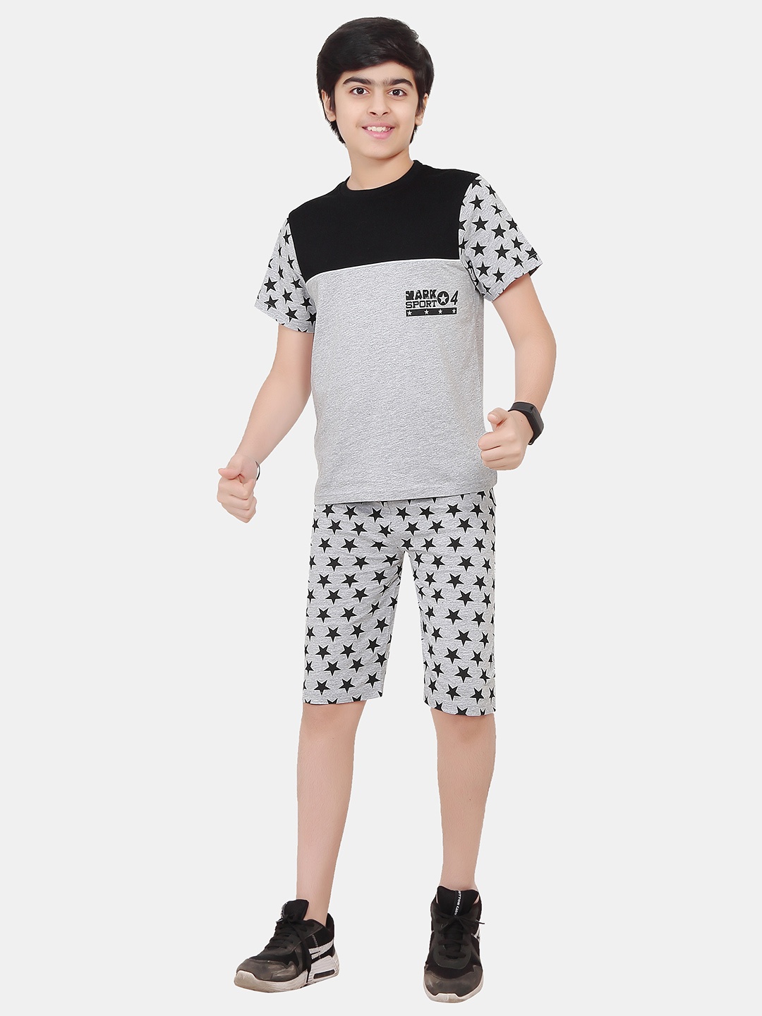 

BAESD Boys Printed Pure Cotton T-shirt with Shorts, Grey