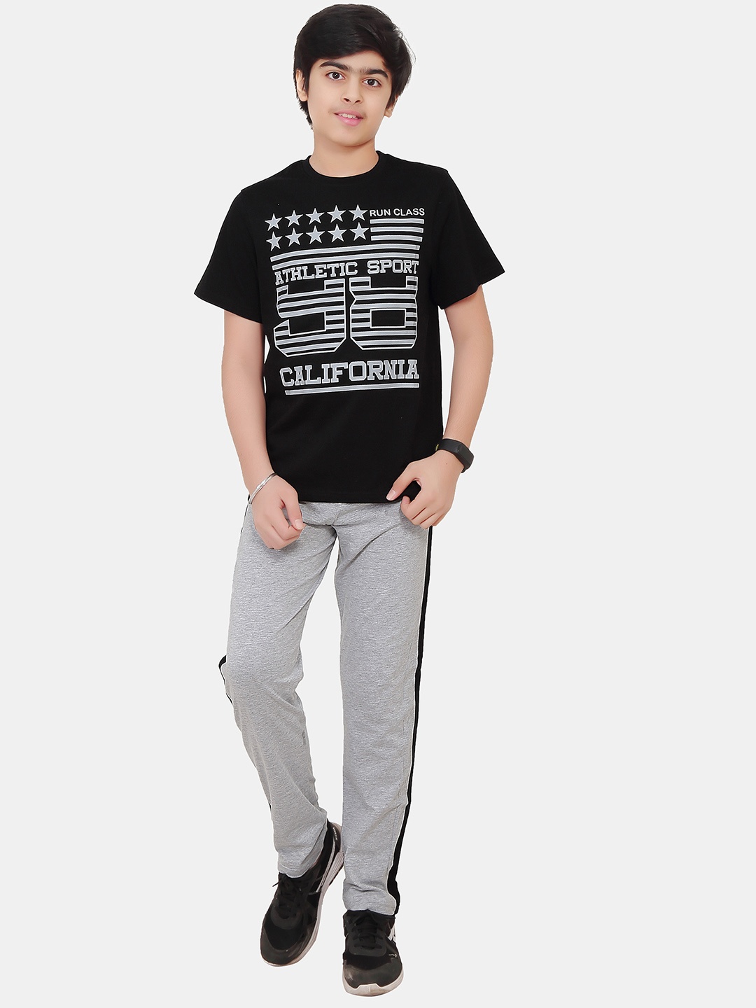 

BAESD Boys Printed Pure Cotton T-shirt with Trousers, Black