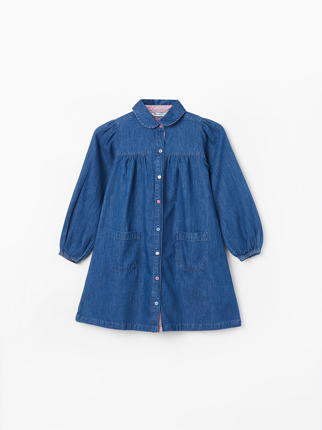 

Fame Forever by Lifestyle Girls Puff Sleeves Gathered Cotton Shirt Dress, Blue