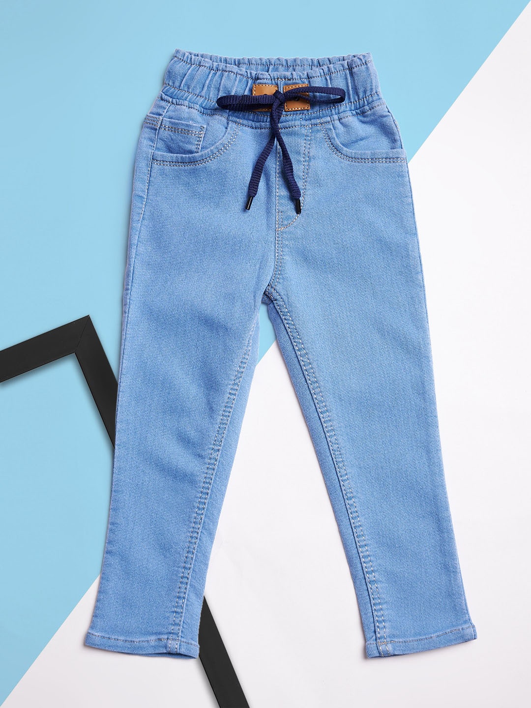 A-Okay Boys Slim Fit High-Rise Clean Look Acid Wash Stretchable Jeans, Turquoise blue