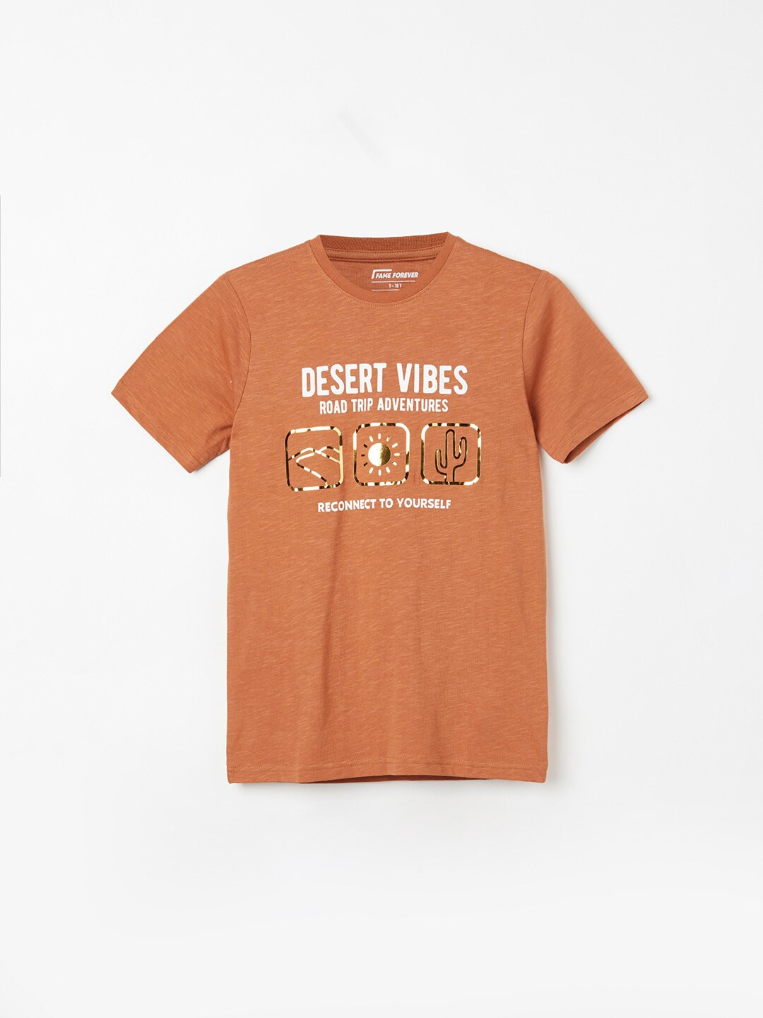 

Fame Forever by Lifestyle Boys Typography Printed Pure Cotton T-Shirt, Rust