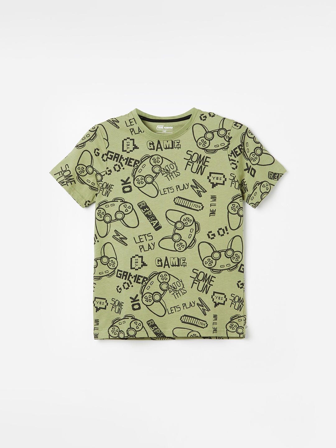

Fame Forever by Lifestyle Boys Conversational Printed Pure Cotton T-shirt, Olive