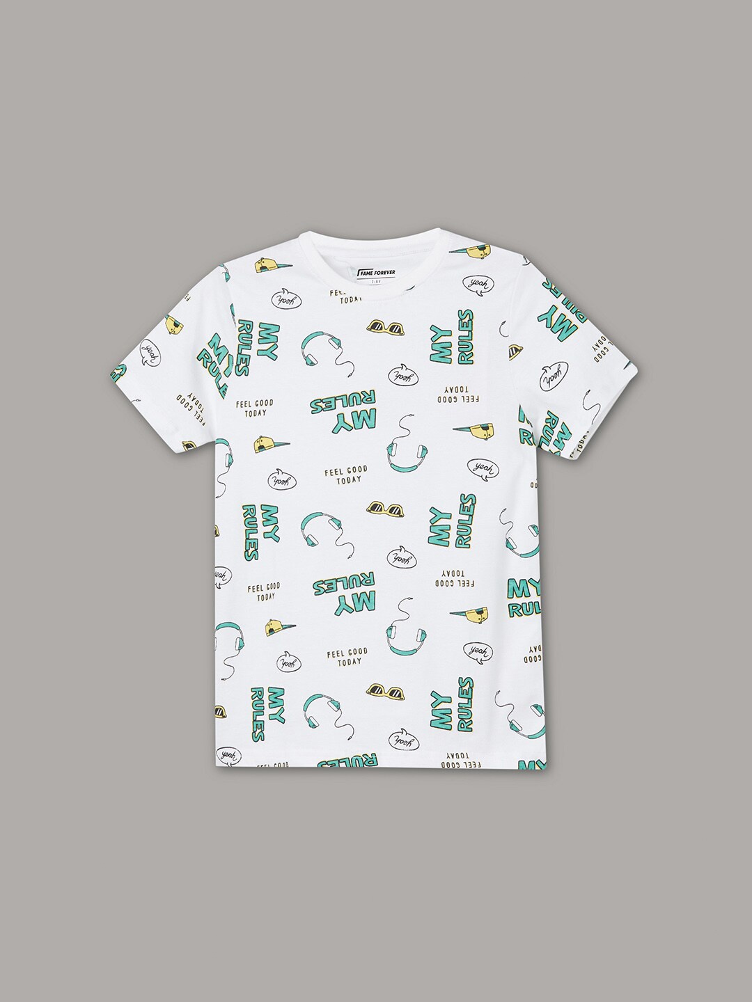 

Fame Forever by Lifestyle Boys Conversational Printed Pure Cotton T-shirt, White