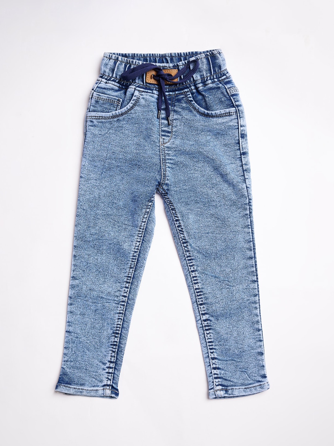 A-Okay Kids High-Rise Heavy Fade Clean Look Cuffed Hem Stretchable Jeans, Blue