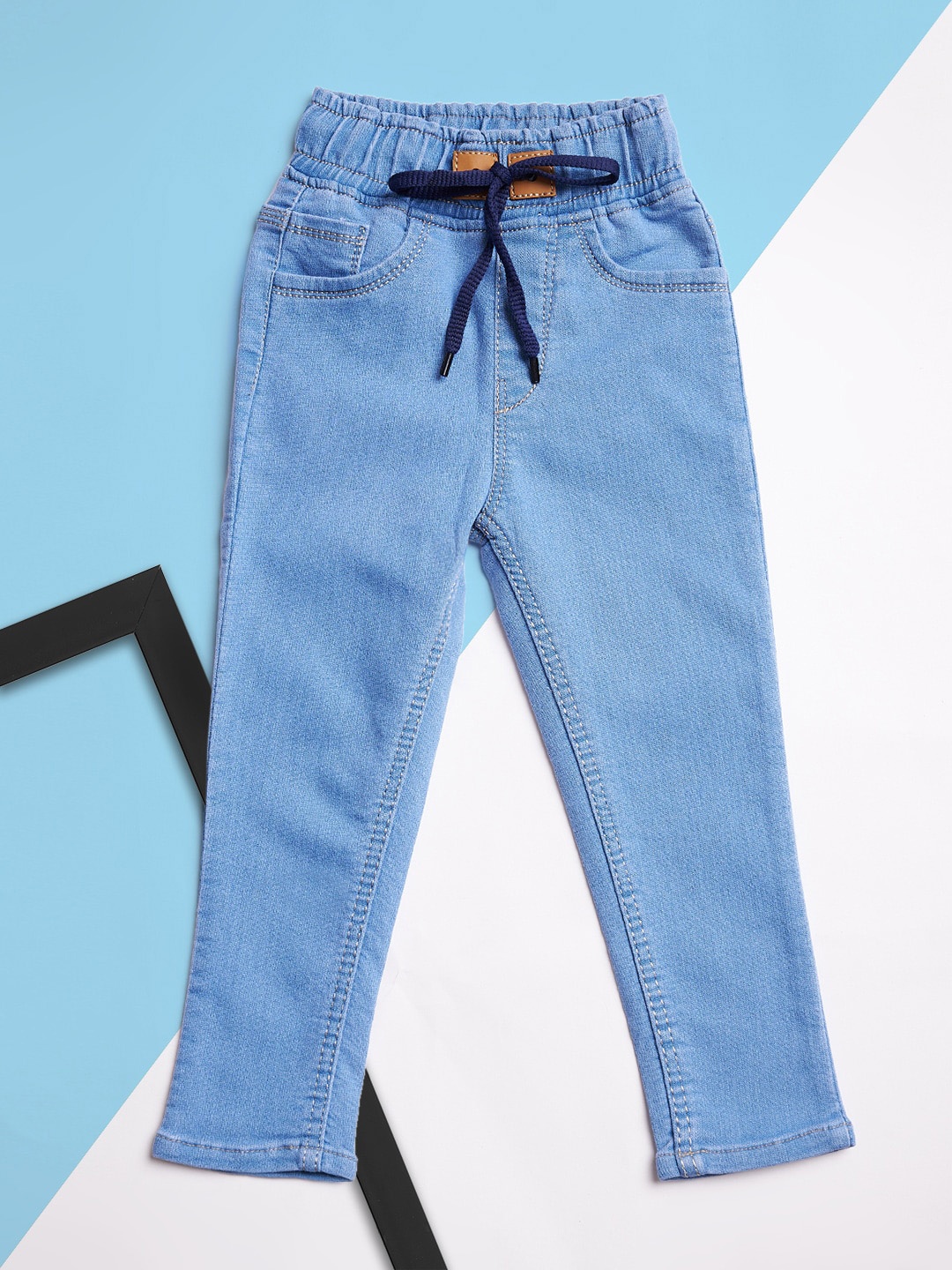 

A-Okay Kids Slim Fit High-Rise Acid Wash Stretchable Jeans, Turquoise blue