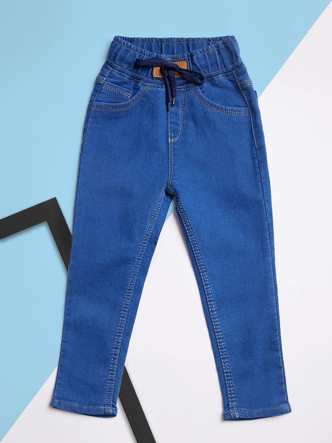 

A-Okay Kids Slim Fit High-Rise Clean Look Acid Wash Stretchable Jeans, Blue