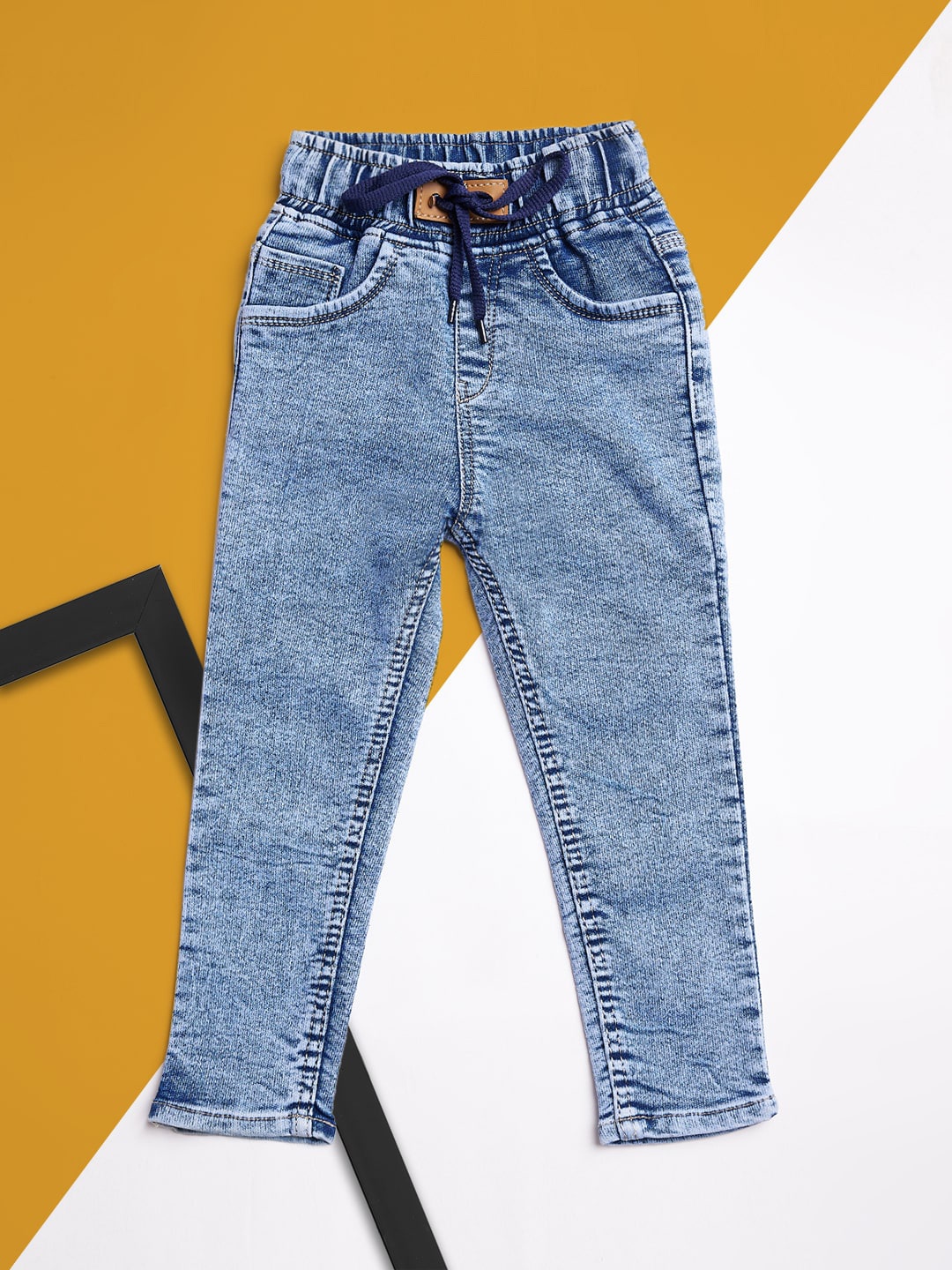 A-Okay Kids Slim Fit High-Rise Heavy Fade Acid Wash Clean Look Stretchable Jeans, Blue
