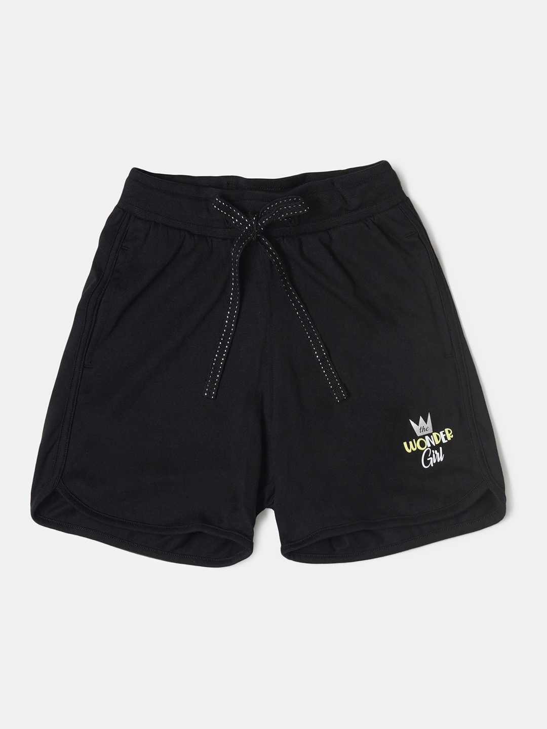 

Jockey Girl's Cotton Printed Relaxed Fit Shorts With Drawstrings Closure-AG07, Black