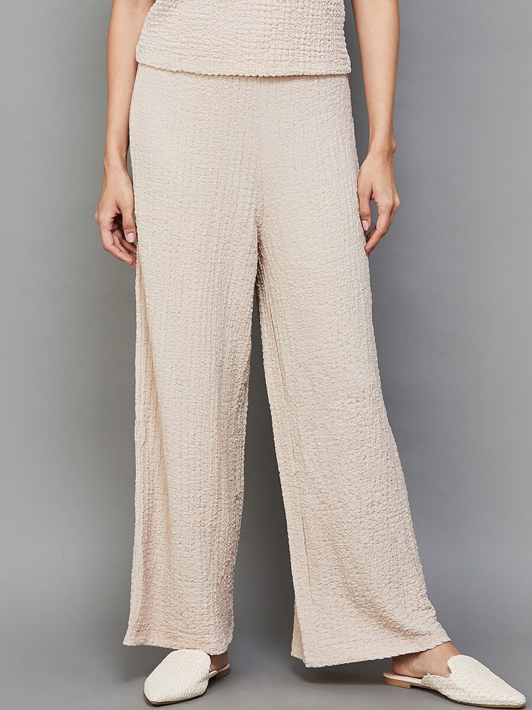 CODE by Lifestyle Women Mid-Rise Textured Parallel Trouser, Beige
