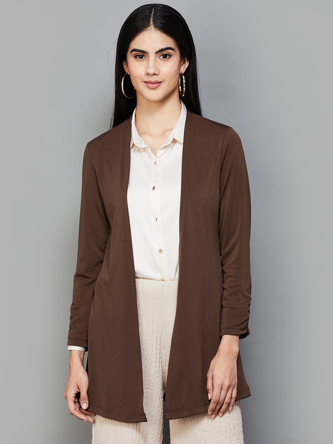 

CODE by Lifestyle Open Front Longline Shrug, Brown