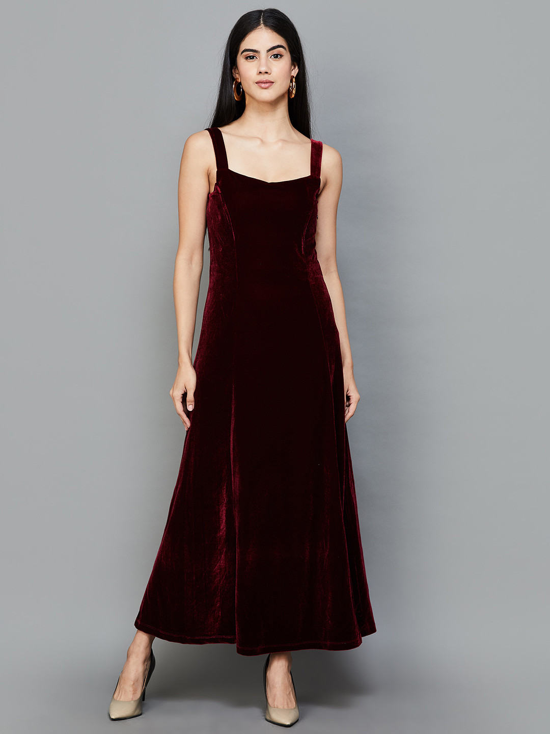 

CODE by Lifestyle Shoulder Straps Sleeveless Maxi Dress With Side Slit, Burgundy