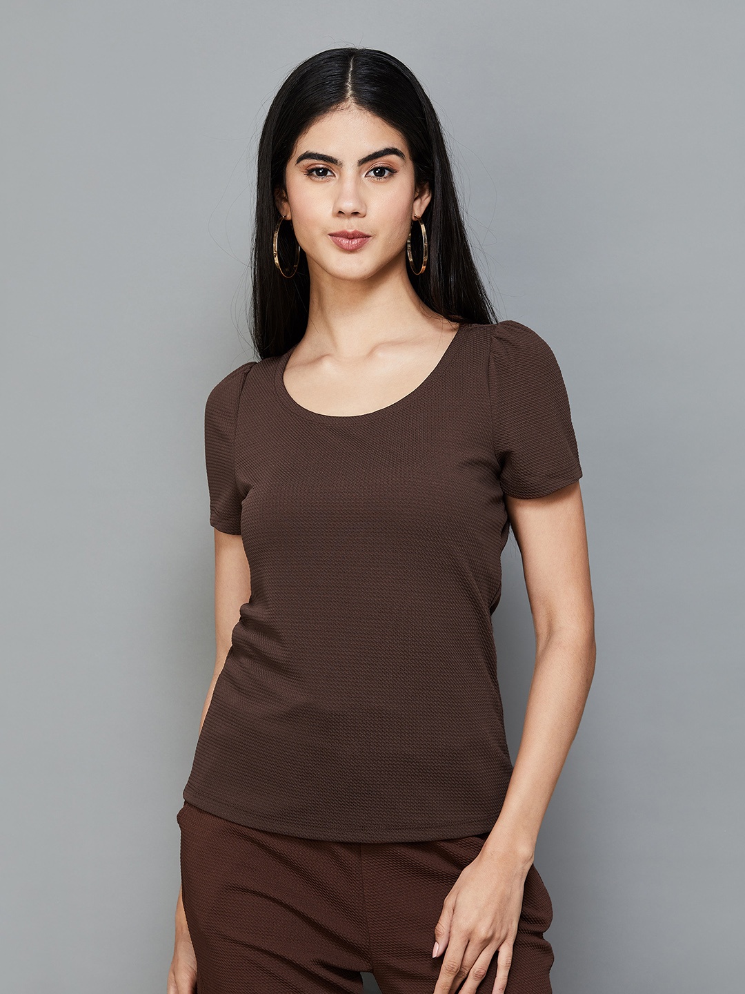 

CODE by Lifestyle Self Design Puff Sleeves Top, Brown