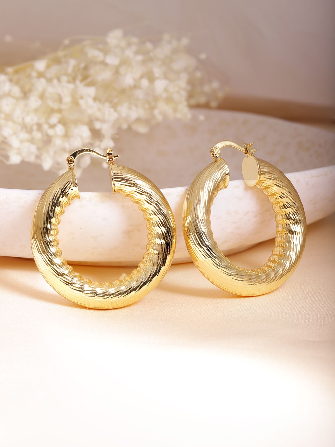 

Rubans 18K Gold-Plated Stainless Steel Tarnish-Free Waterproof Textured Hoop Earrings