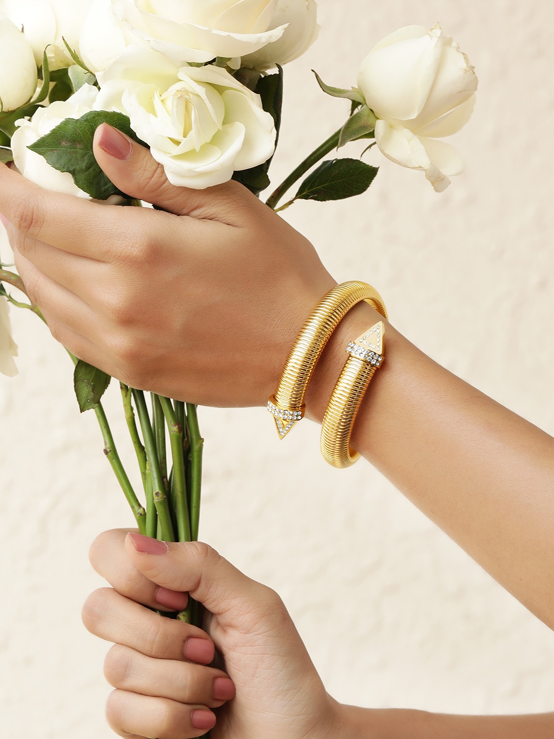 

Rubans Voguish 18K Gold-Plated Stainless Steel Demi-Fine CZ Studded Twisted Bracelet