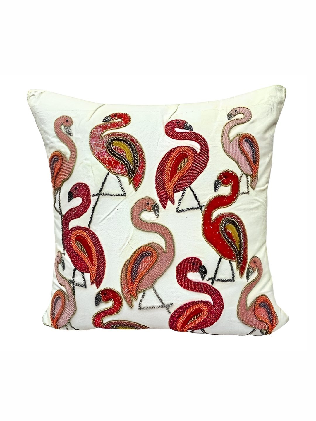 

PURINA'S White & Pink Embellished Square Cushion Covers