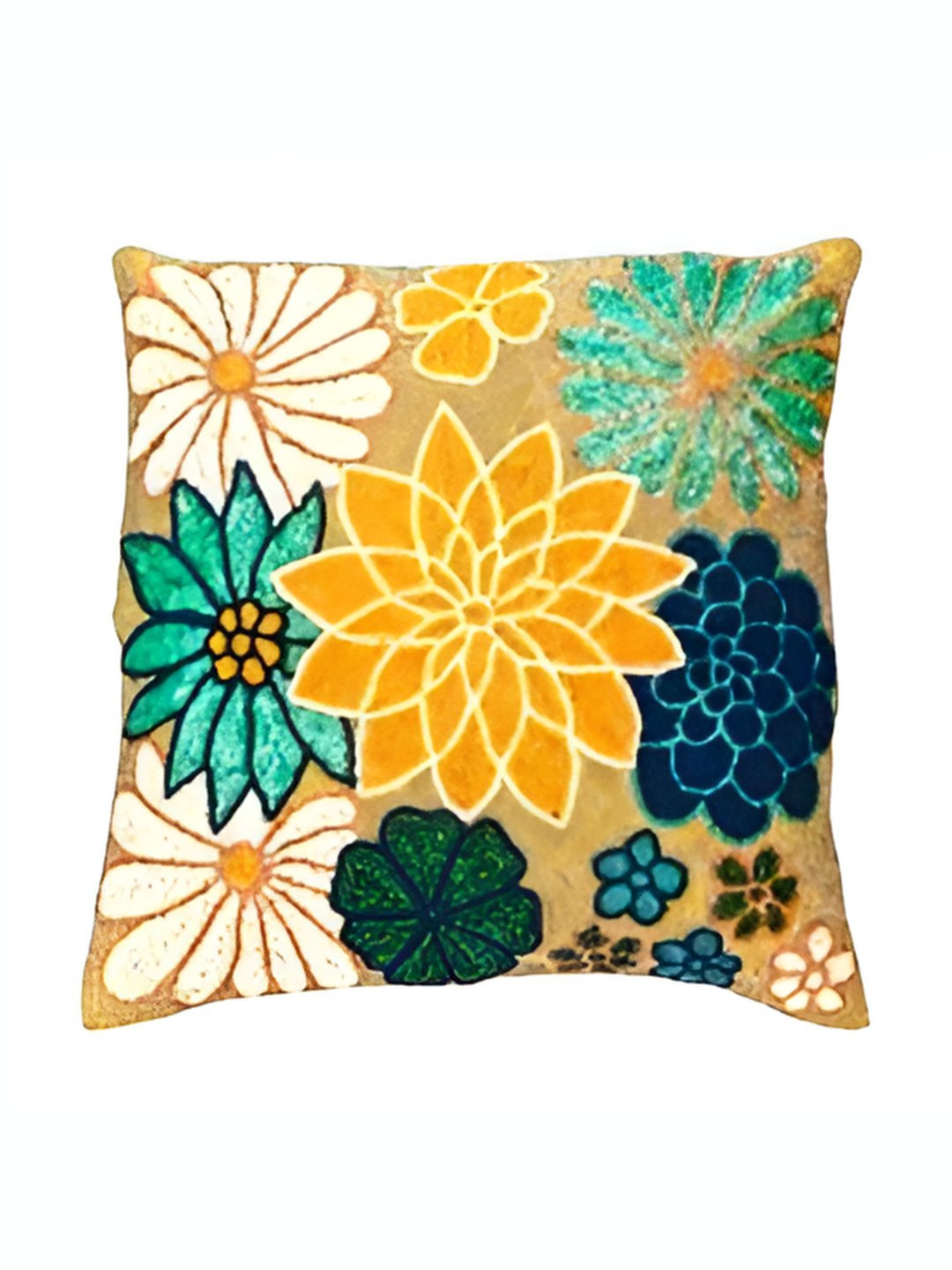 

PURINA'S Yellow & Blue Floral Embroidered Square Cushion Covers
