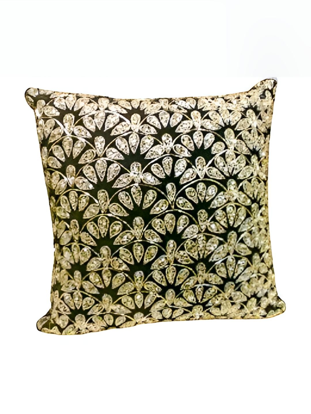 

PURINA'S Black & Gold Toned Embroidered Square Cushion Cover