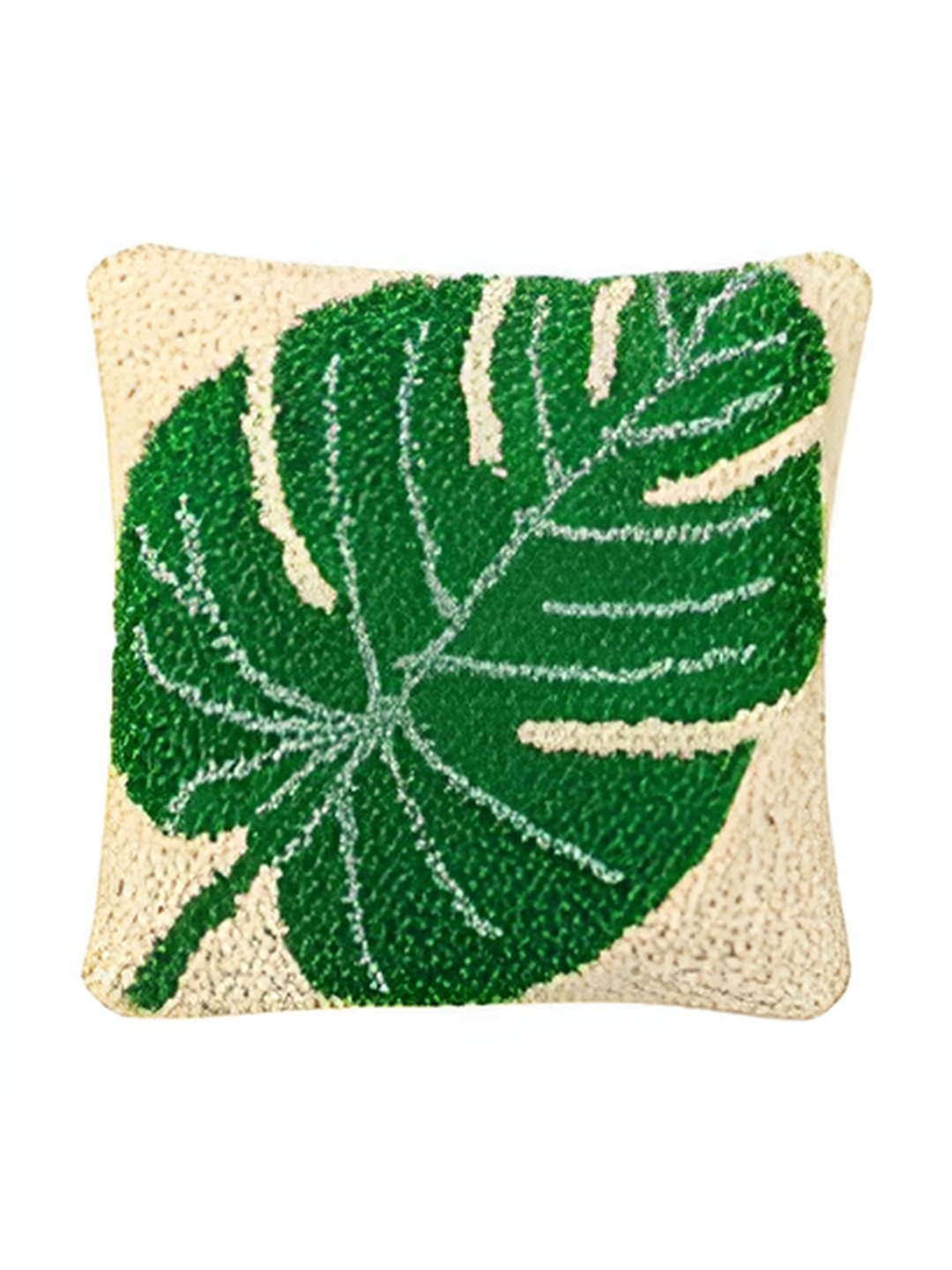 

PURINA'S White & Green Embellished Square Cushion Cover