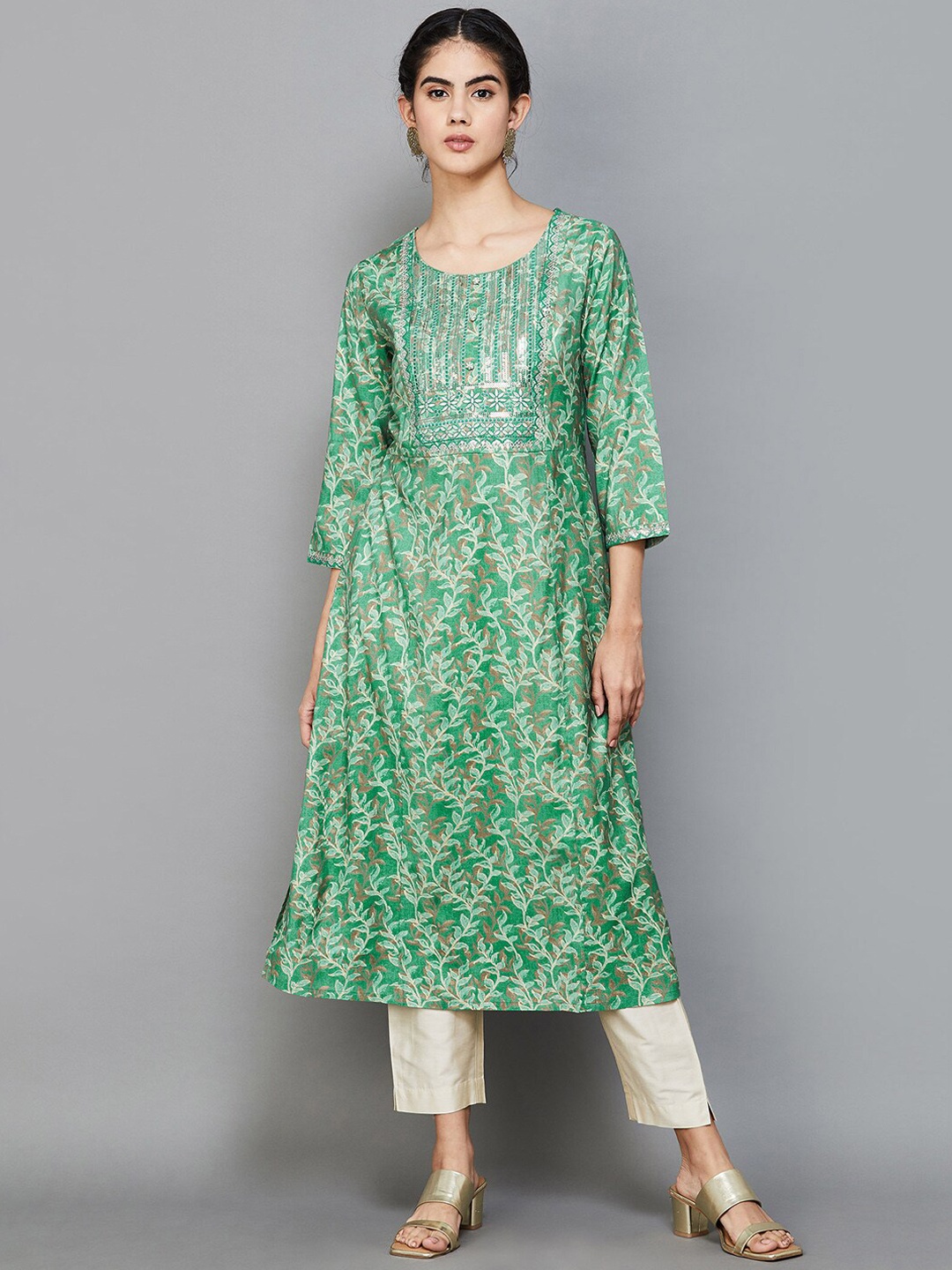 

Melange by Lifestyle Ethnic Motifs Printed Sequins Kurta, Green