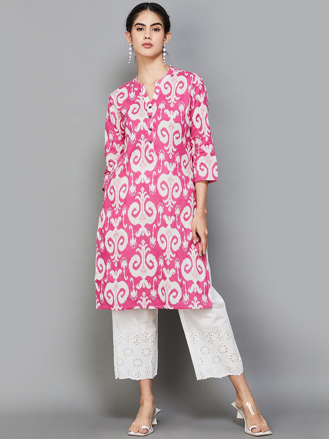 

Melange by Lifestyle Ethnic Motifs Printed Cotton Kurta, Pink