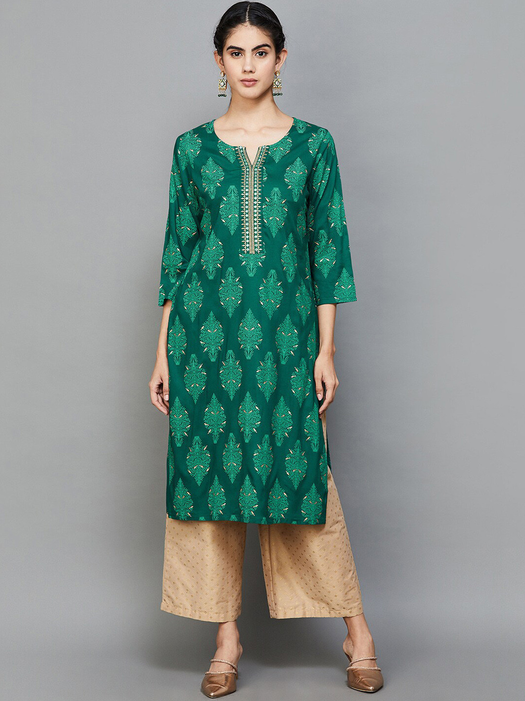 

Melange by Lifestyle Ethnic Motifs Printed Kurta, Green