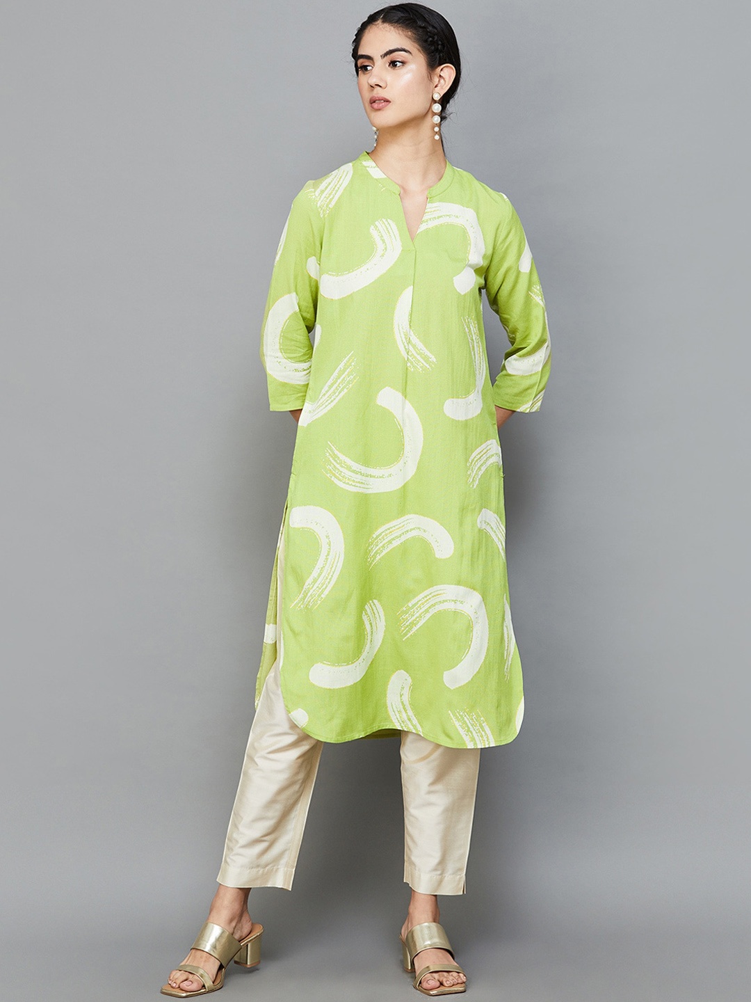 

Melange by Lifestyle Striped Thread Work Pathani Kurta, Grey