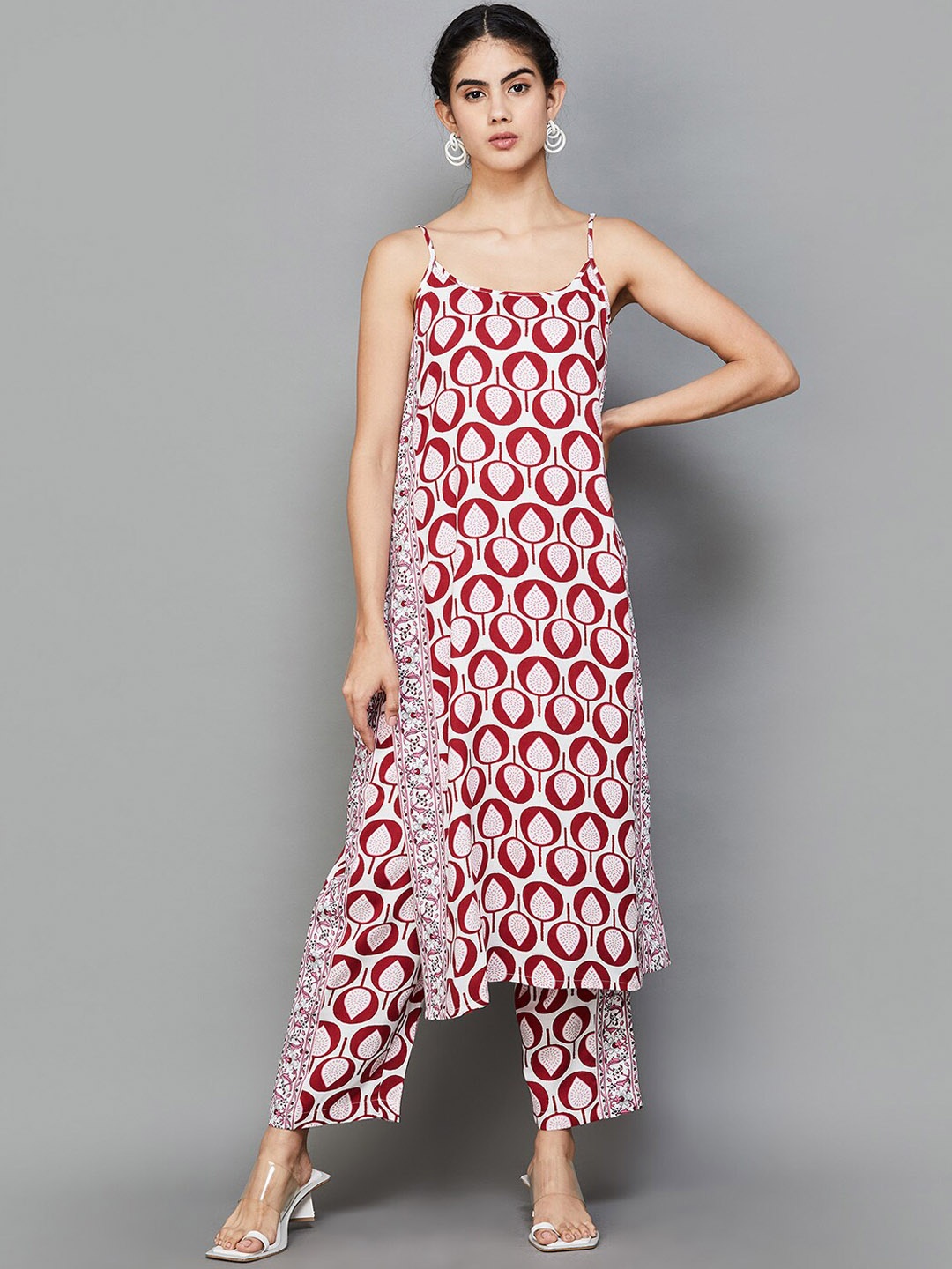 

Melange by Lifestyle Floral Printed Straight Pure Cotton Kurta with Trousers, Pink