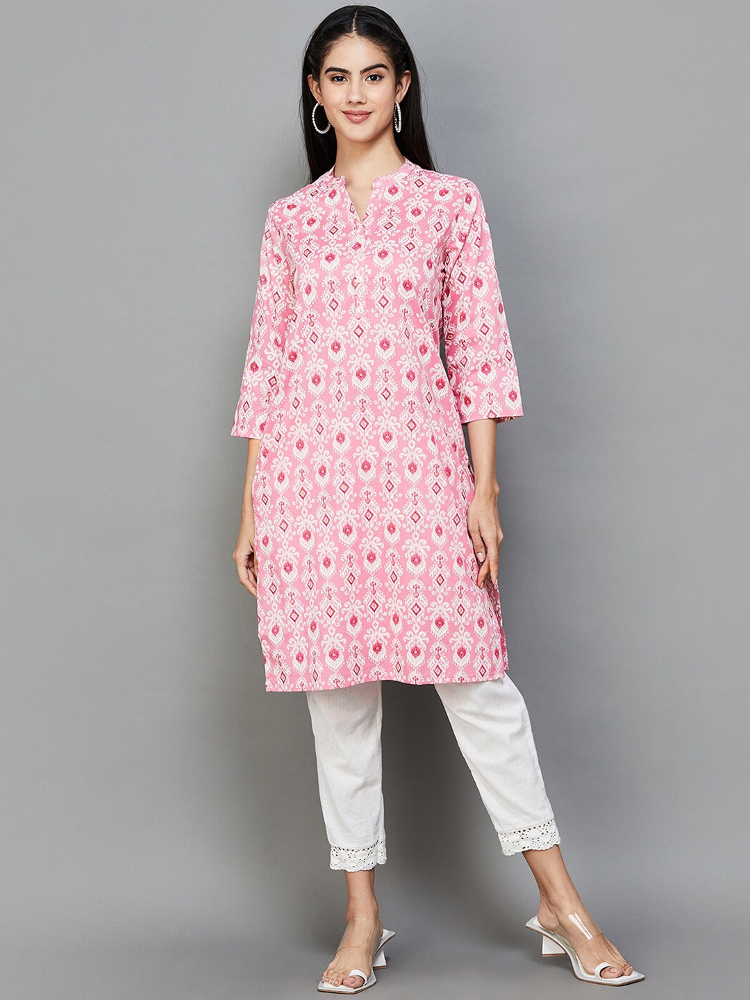 

Melange by Lifestyle Ethnic Motifs Checked Thread Work Kurta, Pink