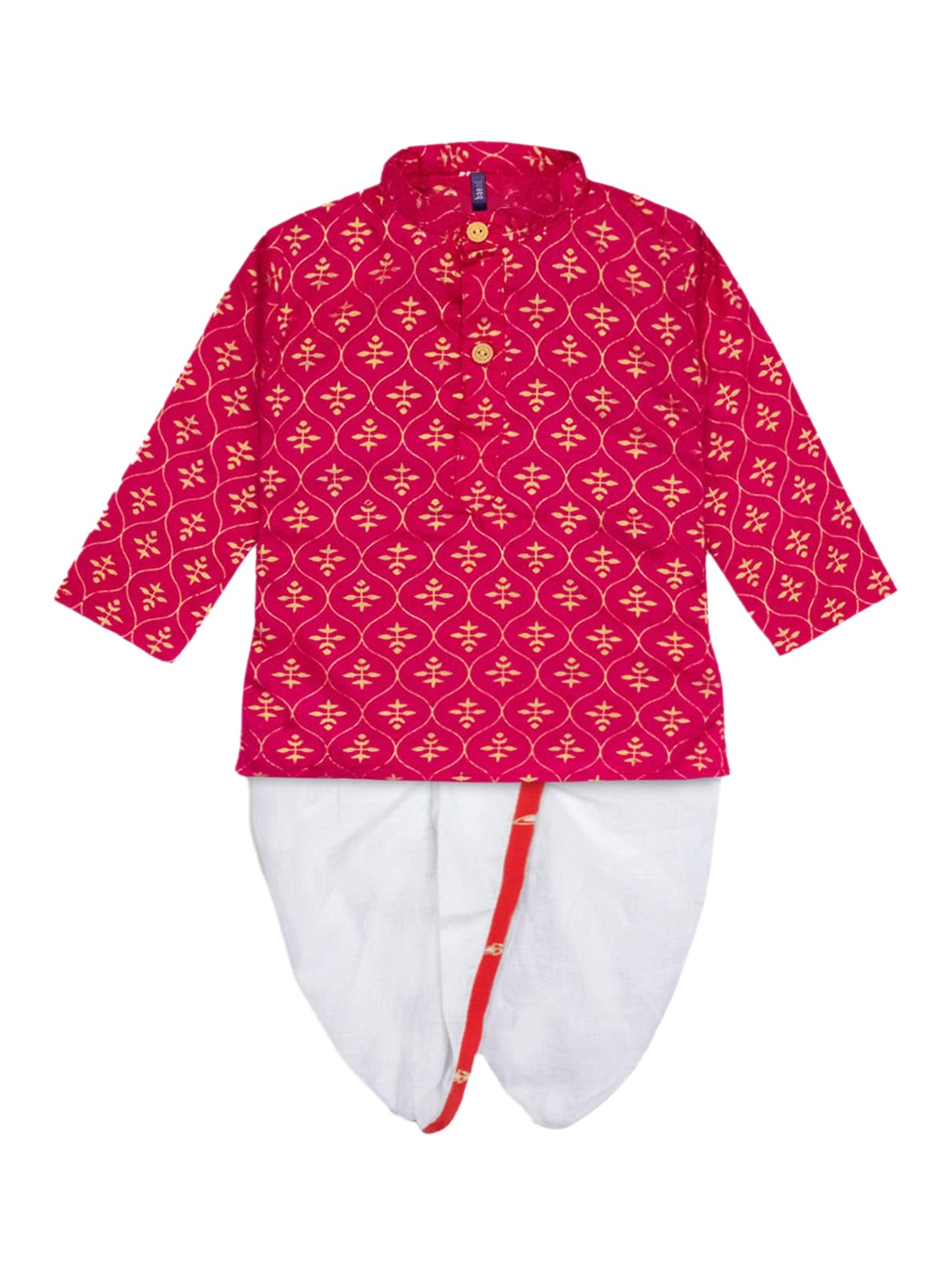 

BAESD Boys Ethnic Motifs Embroidered Mandarin Collar Pure Cotton Kurta With Dhoti Pant, Red