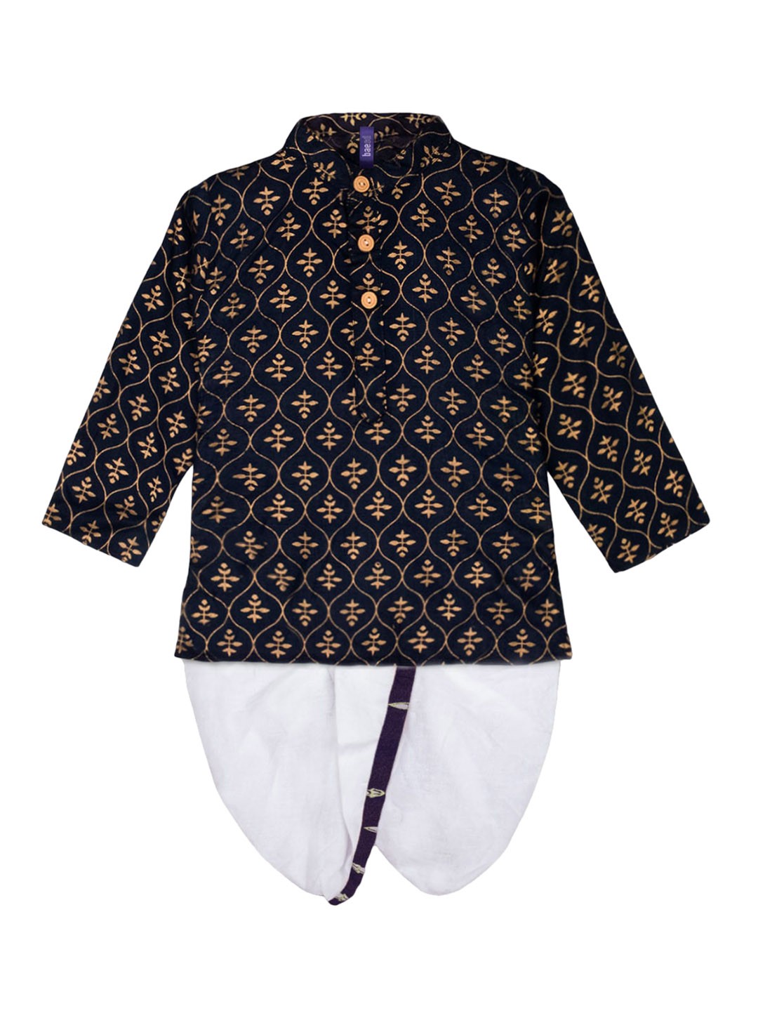 

BAESD Boys Ethnic Motifs Printed Regular Pure Cotton Kurta With Dhoti Pants, Black