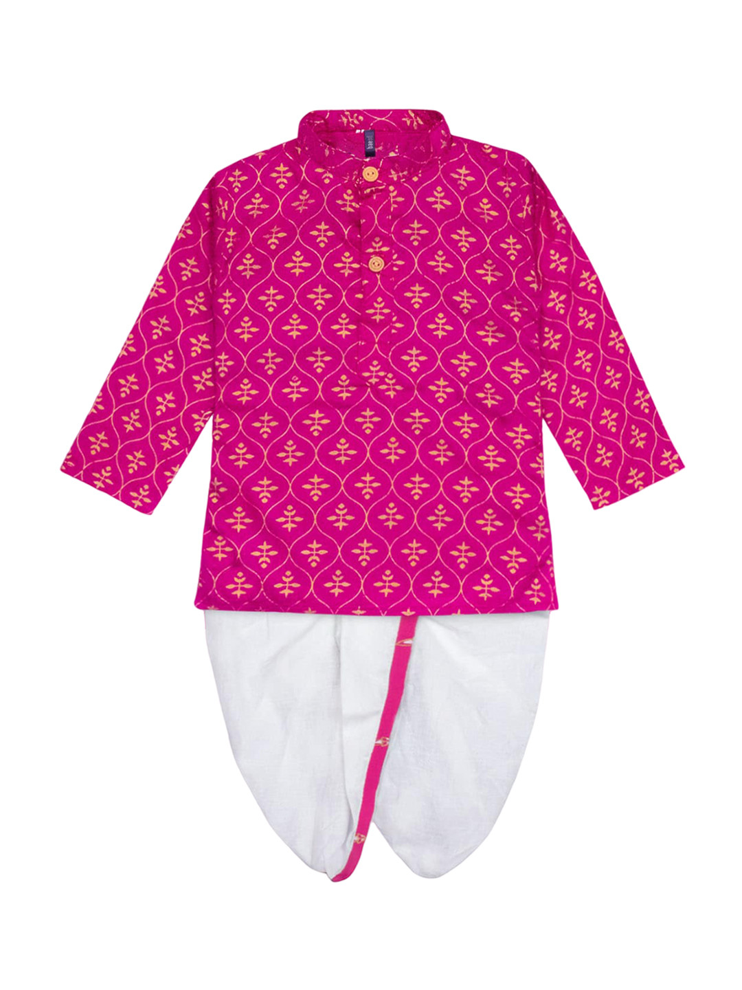 

BAESD Boys Ethnic Motifs Printed Regular Pure Cotton Kurta with Dhoti Pants, Pink