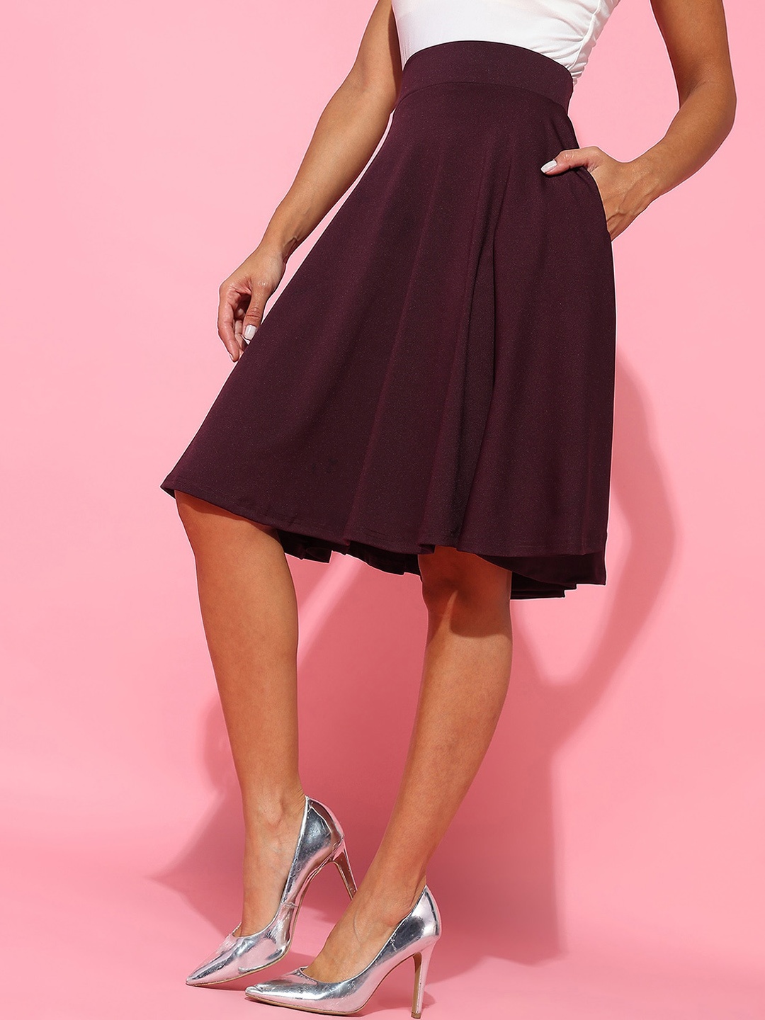 

BAESD Knee Length Flared Skirt, Burgundy