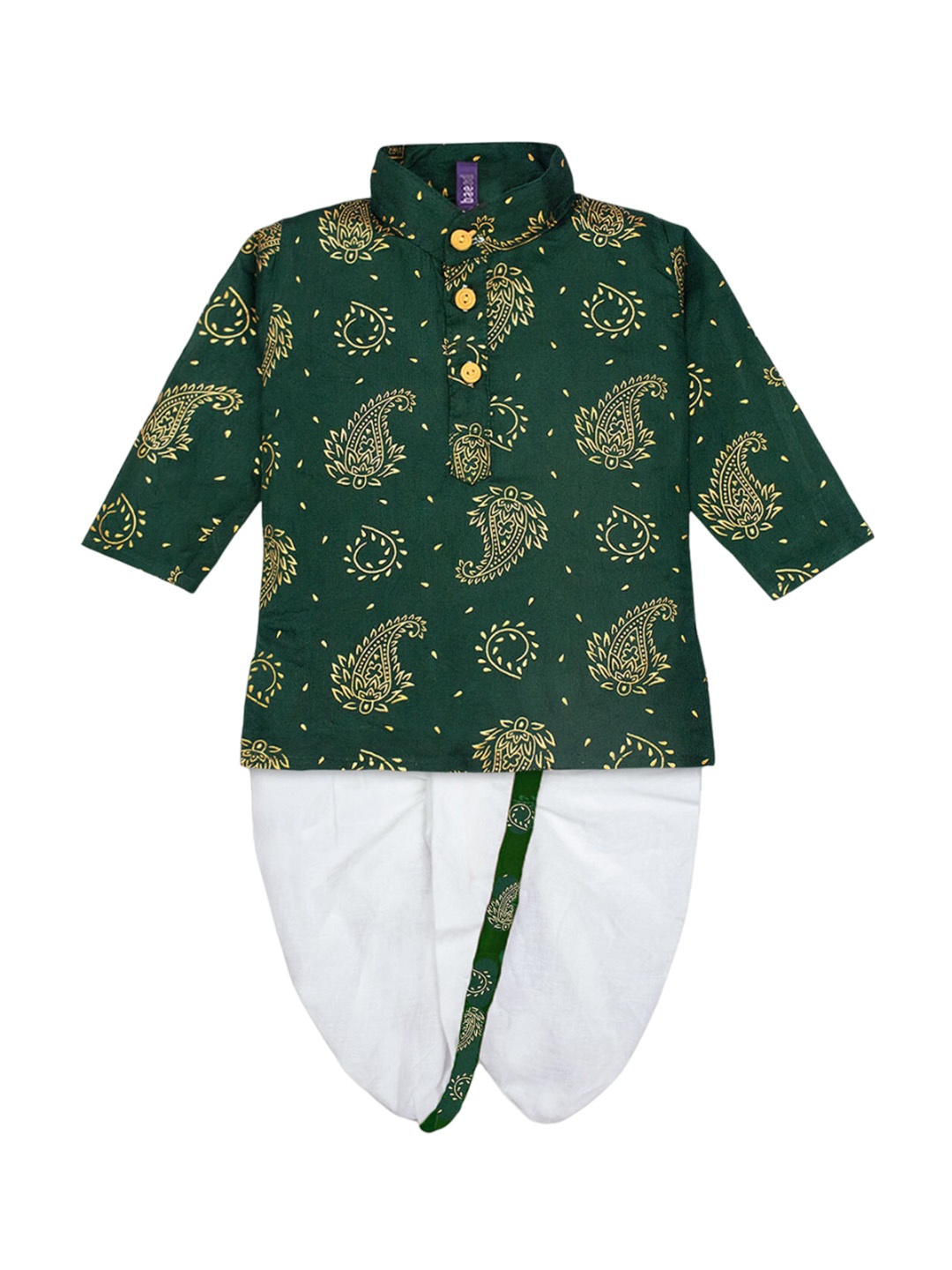 

BAESD Boys Ethnic Motifs Printed Regular Pure Cotton Kurta with Dhoti Pants, Green