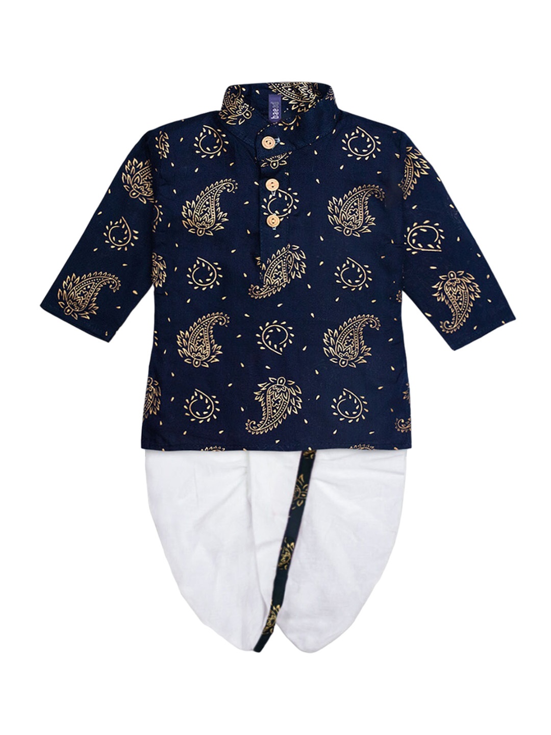 

BAESD Boys Ethnic Motifs Printed Regular Pure Cotton Kurta with Dhoti Pants, Blue