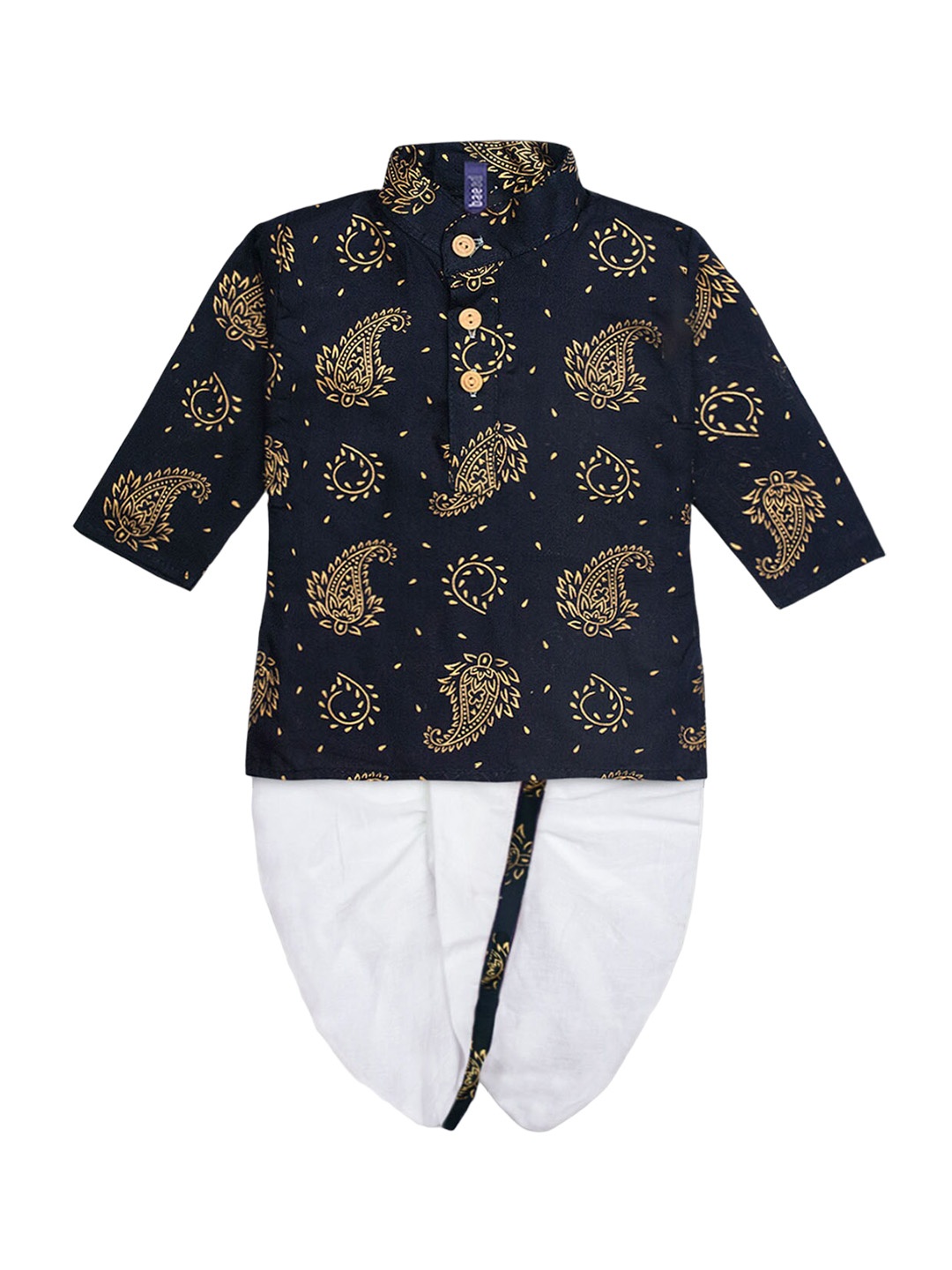 

BAESD Boys Paisley Printed Regular Pure Cotton Kurta with Dhoti Pants, Black