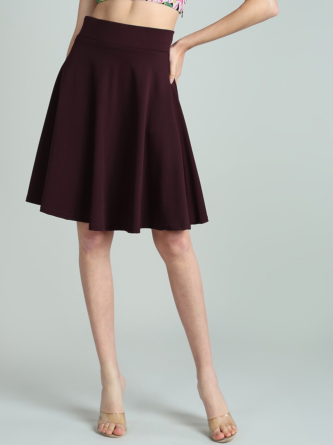 

BAESD Knee Length Flared Skirt, Burgundy