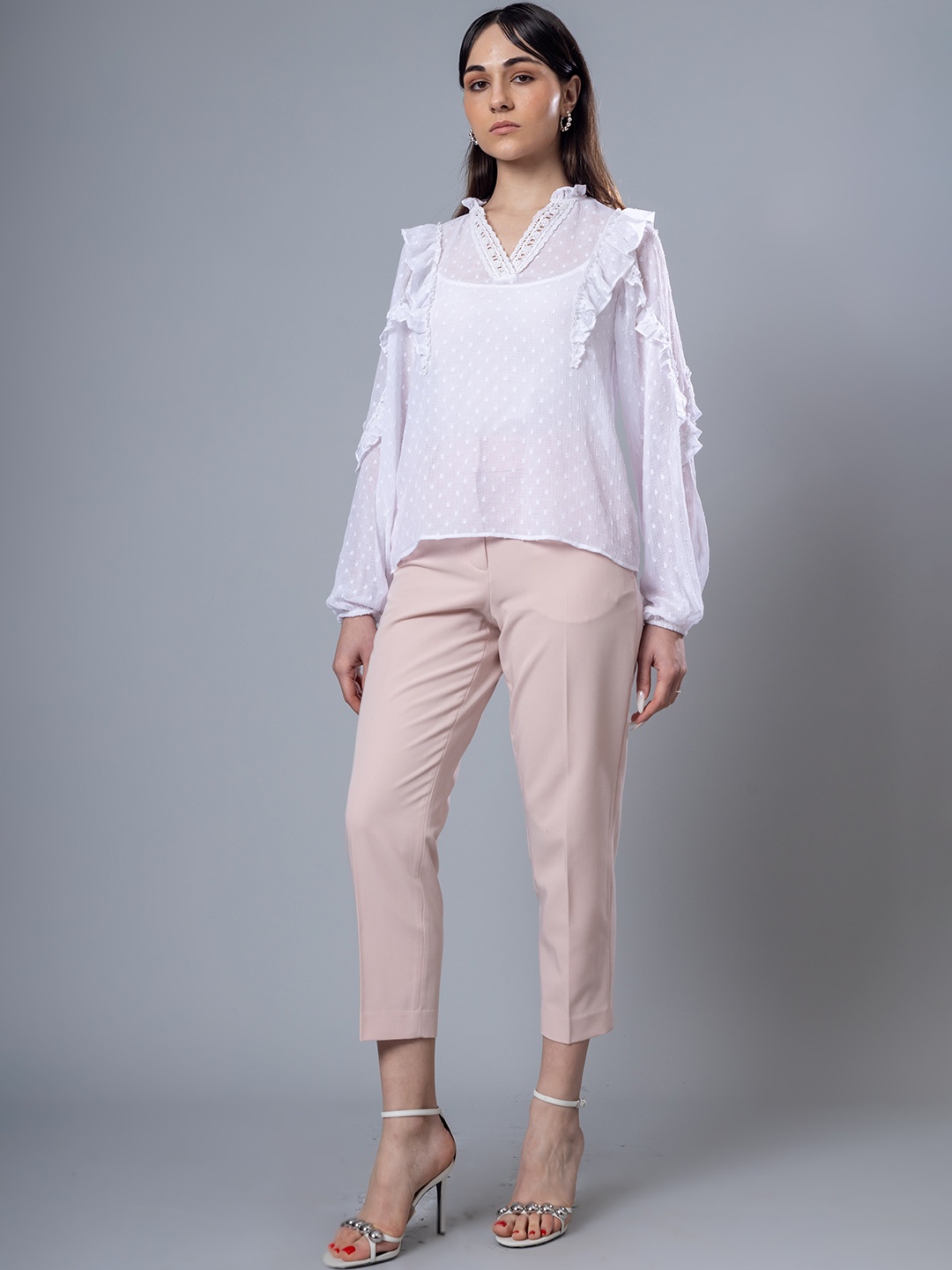 

H&M V Neck Full Sleeve Top, White