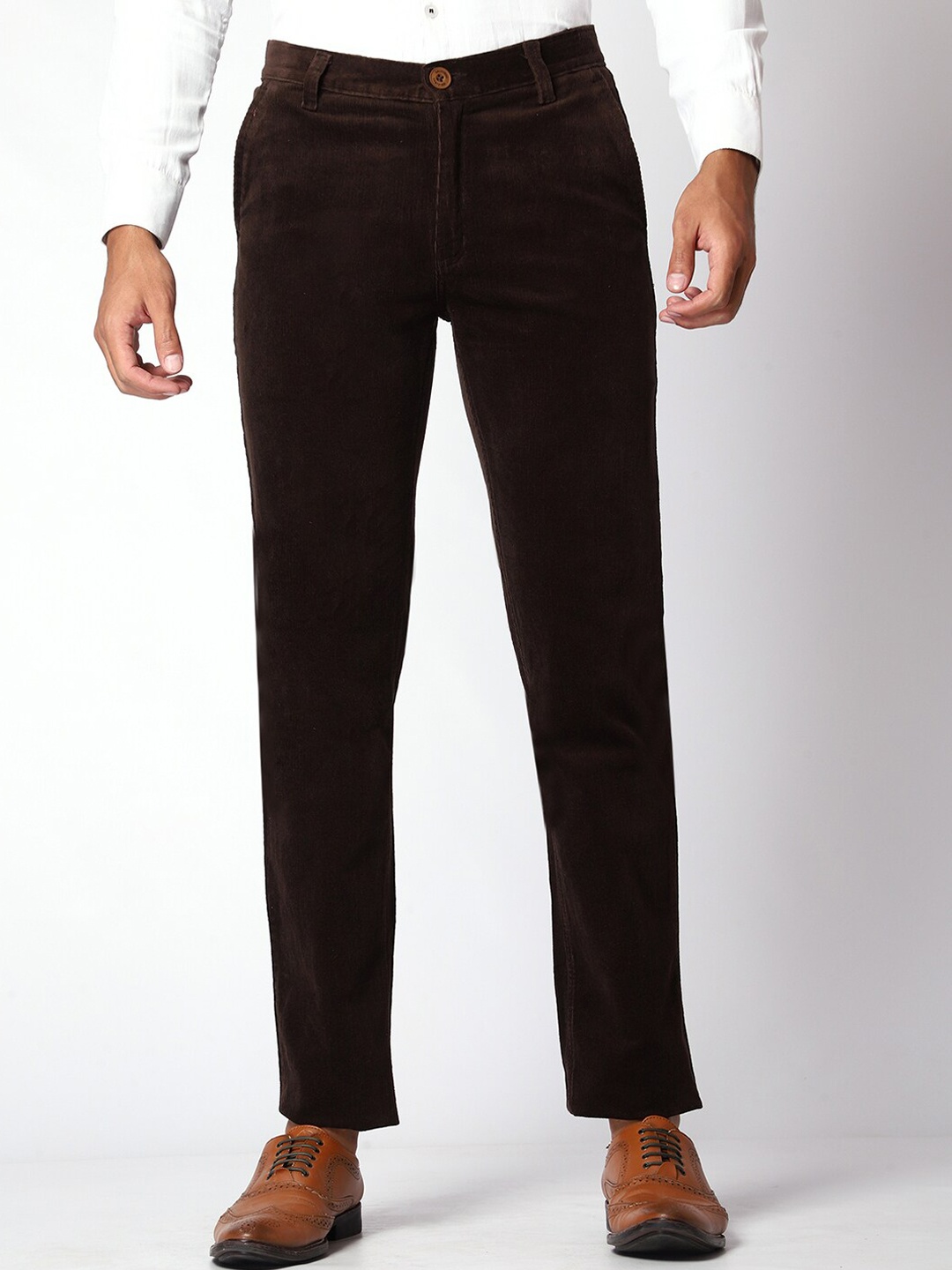 

Mark Leute Men Mid-Rise Cotton Corduroy Formal Trousers, Brown