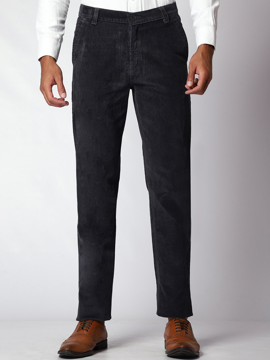 

Mark Leute Men Corduroy Cotton Regular Trousers, Grey