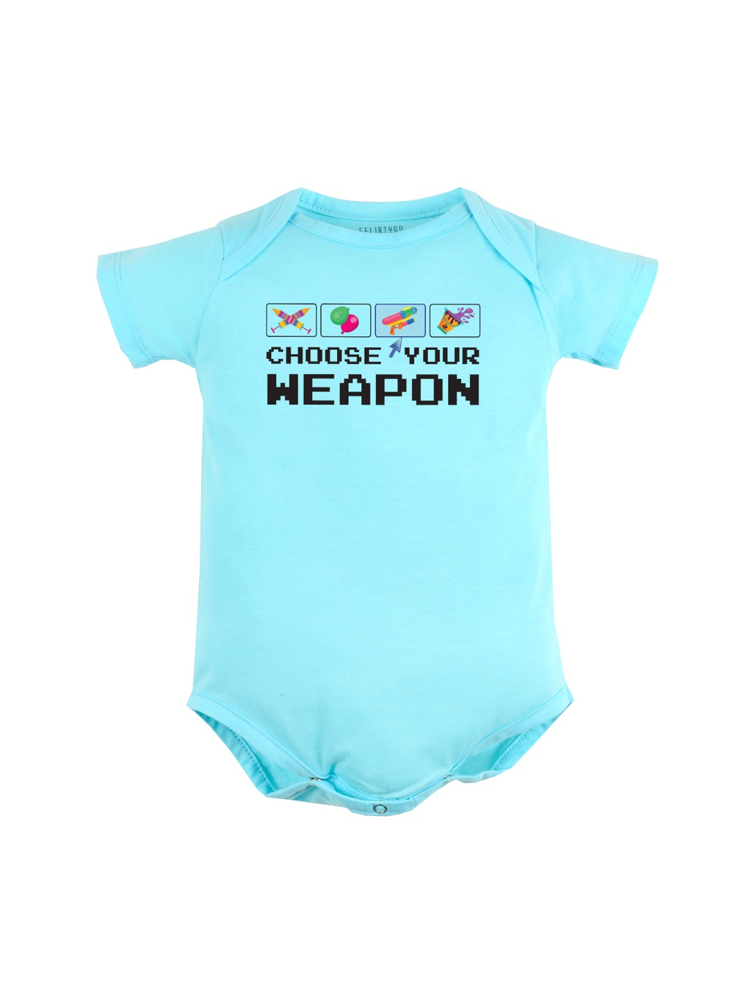 

FFLIRTYGO Infants Holi Special Printed Pure Cotton Bodysuit, Turquoise blue