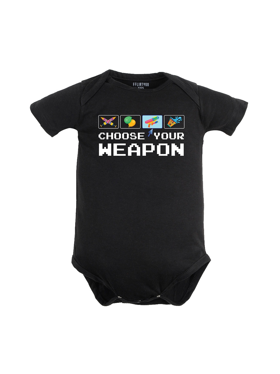 

FFLIRTYGO Infants Printed Pure Cotton Bodysuit, Black