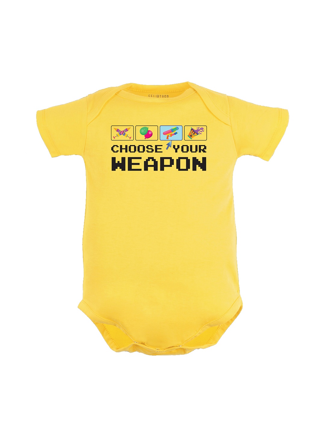 

FFLIRTYGO Infants Holi Special Printed Pure Cotton Bodysuit, Yellow