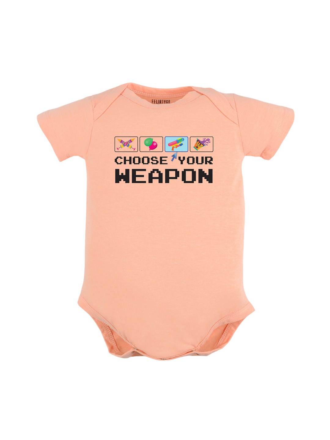 

FFLIRTYGO Infants Printed Pure Cotton Holi Special Bodysuit, Peach