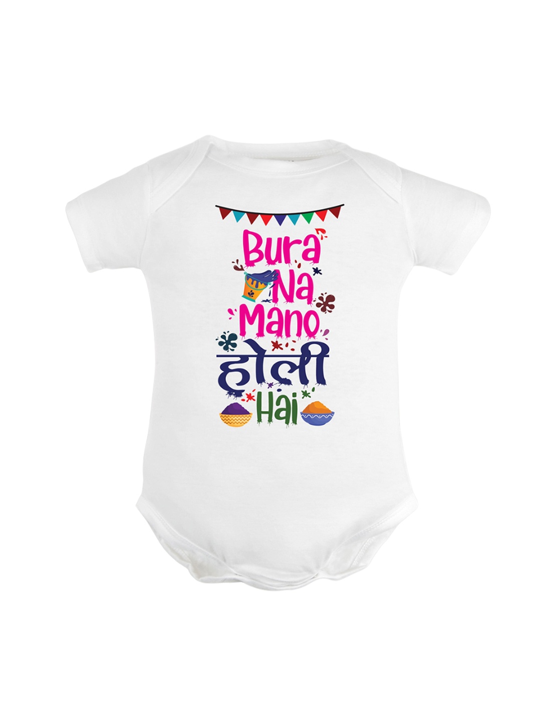 

FFLIRTYGO Infants Typography Printed Holi Hai Special Pure Cotton Bodysuit, White